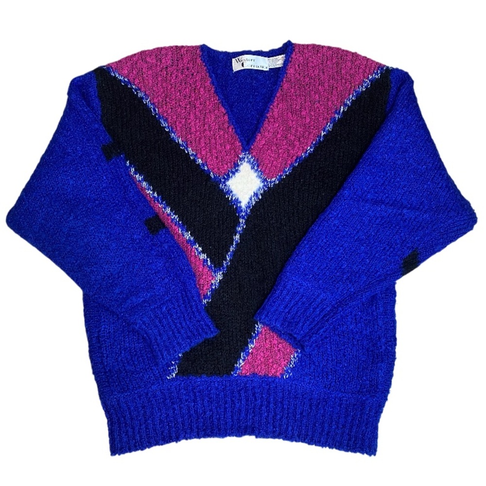 Western Connection Vintage 1980s Color Block V Neck Women's Sweater Size Small